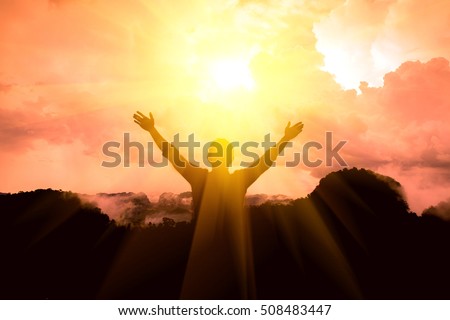 The man thanked God on the mountain Royalty-Free Stock Photo #508483447
