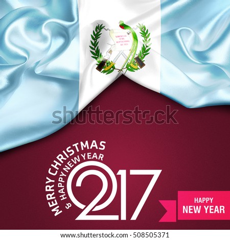 Merry Christmas and Happy new year 2017 Ribbon banner background Guatemala flag