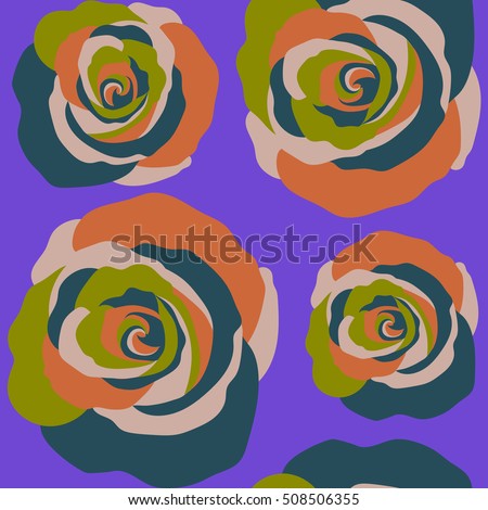 Watercolor floral image with multicolor rose flowers. Vector seamless pattern on a violet background.