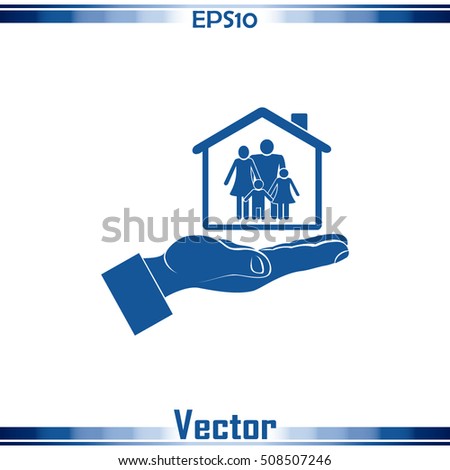 Concept illustration of safety of house and family. Family house