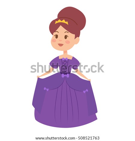 Cute beautiful princess vector character. Adorable elegance style princess, little girl. Fashion fairytale costume. Illustration of beautiful princess in dress.