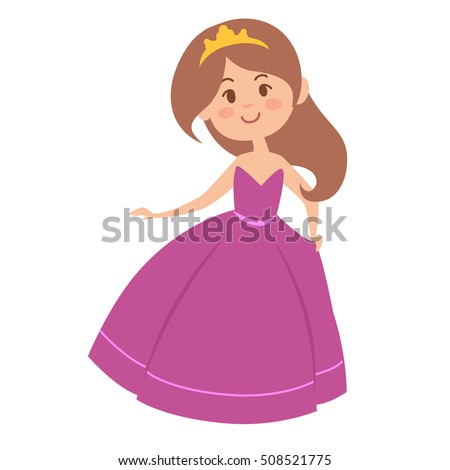Cute beautiful princess vector character. Adorable elegance style princess, little girl. Fashion fairytale costume. Illustration of beautiful princess in dress.