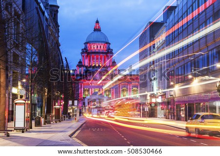 Illuminated Belfast City Hall. Belfast, Northern Ireland, United Kingdom. Royalty-Free Stock Photo #508530466