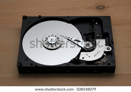 Hard Disk on wood background