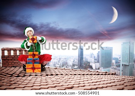 roof and winter time with elf on top 