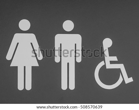 Toilet sign , woman man and handicap sign on grey background