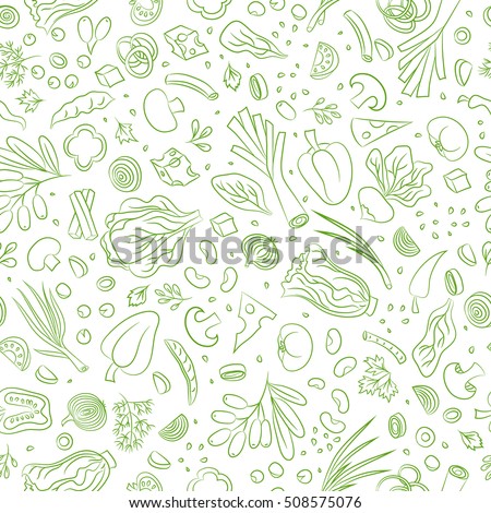 Veggie seamless pattern with vegetables. Food vector background Royalty-Free Stock Photo #508575076