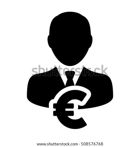 Euro Sign Icon With Vector Person Avatar Symbol for Male Business and Finance in Glyph Pictogram illustration