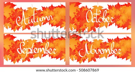 Set Autumn posters, fall month, maple leaves, banners design template, vector