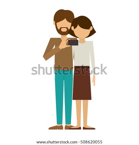 couple where man of beard take selfie