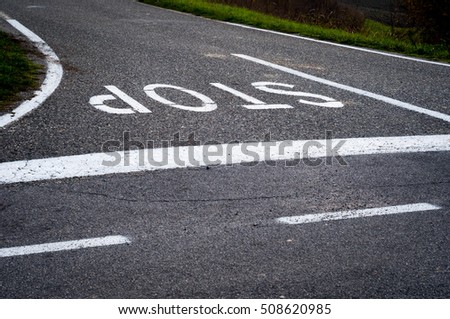 stop signal print on asphalt ground road care driving safety