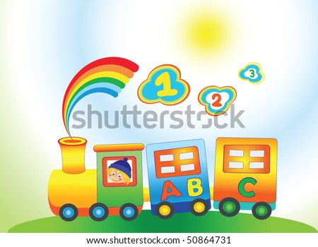 Cartoon rainbow train with letter ABC