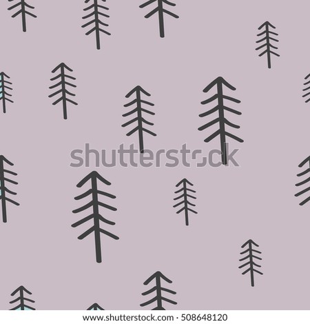 Cute seamless pattern with hand drawn gray pines on violet background. Wrapping paper.