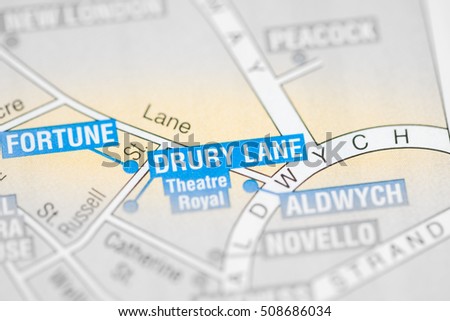 Drury Lane Theatre. London, UK map. Royalty-Free Stock Photo #508686034