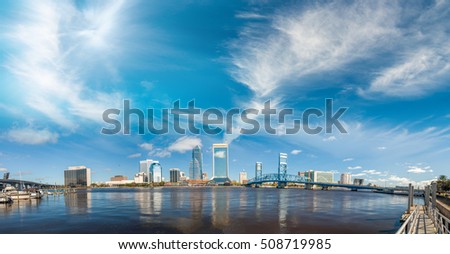Panoramic view of Jacksonville skyline at dusk, Florida - USA.