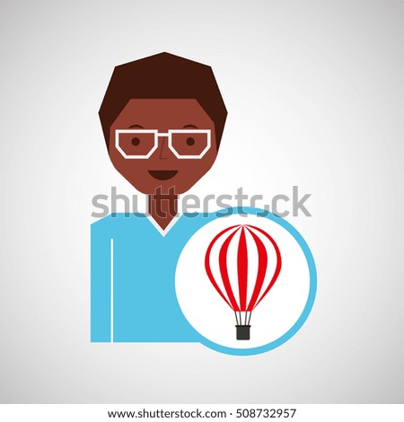 travel woman air balloon red and white design, vector illustration  graphic 