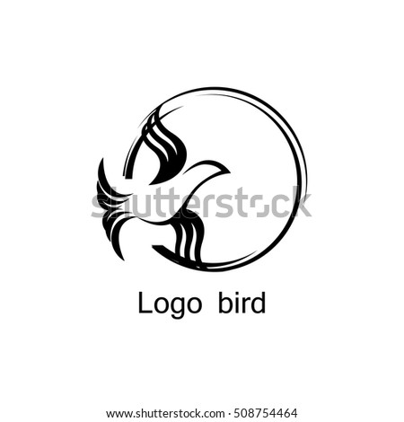 Bird logo on the wheel background. Emblem with a stylized flying dove on a globe isolated over white background.