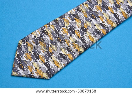 Vibrant Tie with Cars on a Blue Background