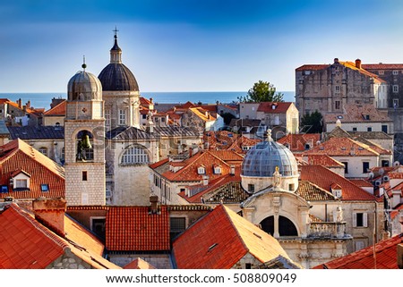 Panorama Dubrovnik Old Town roofs at sunset. Europe, Croatia Royalty-Free Stock Photo #508809049