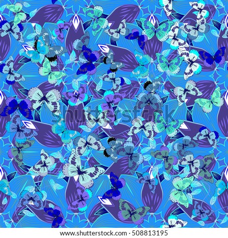 Abstract Blue Background with butterflies. Vector illustration of blue butterflies.