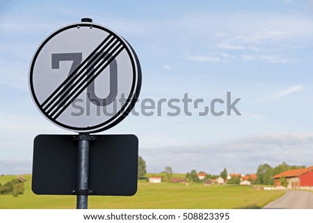Traffic signs - The speed limit of seventy is lifted