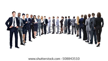 Back view of a Group of business team. Isolated on white background.