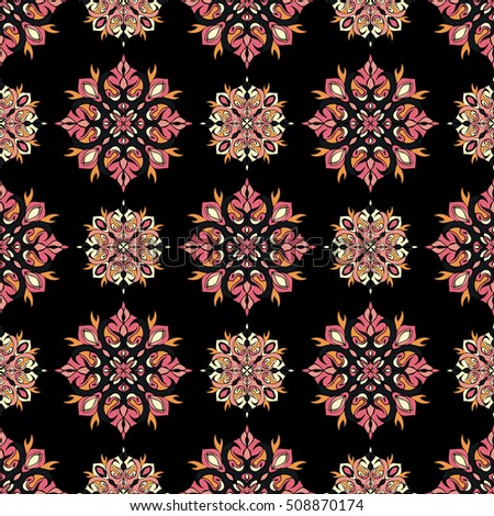 Elegant seamless pattern with floral and Mandala elements. Nice hand-drawn vector illustration