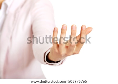 Business woman holding something on hand