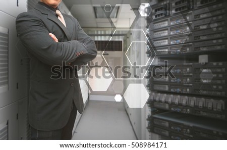 Programmer in data center room