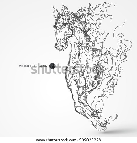 Running horse, lines drawing, vector illustration.