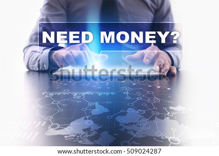 Businessman is using tablet pc, pressing on virtual screen and selecting need money.