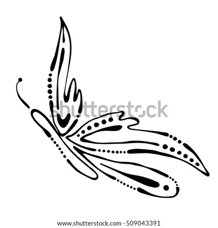 Raster black and white  illustration of insect. Butterfly isolated on the white background. Hand drawn contour lines and strokes. Decorative logo, icon, sign, tattoo. Graphic  illustration. 