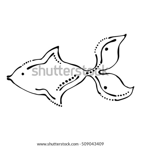 Raster black and white  illustration. Fish isolated on the white background. Hand drawn contour lines and strokes. Marine  logo, icon, sign. tattoo. Graphic  illustration. 