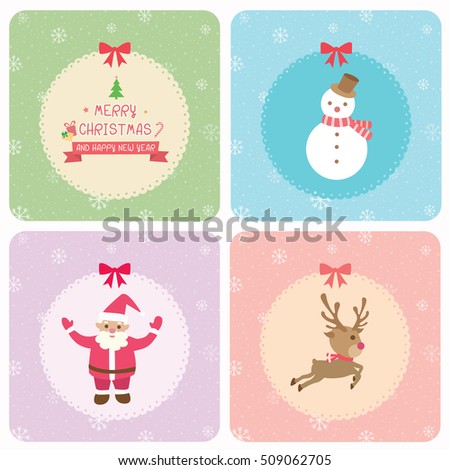 Merry christmas and happy new year card with cute ornaments.Illustration vector pastel colors.