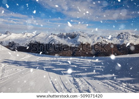 Winter landscape in french Alps. Serre Chevalier, Monetier les Bains