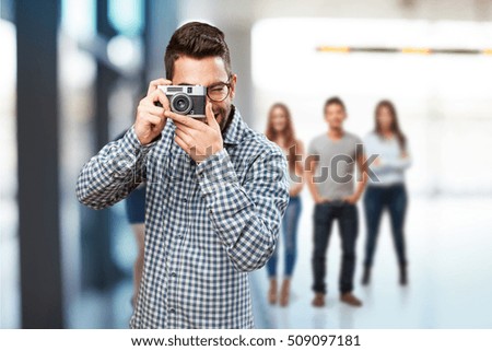 happy man taking photos