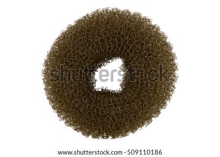 Brown hair plastic elastic scrunchy, isolated on transparent or white background