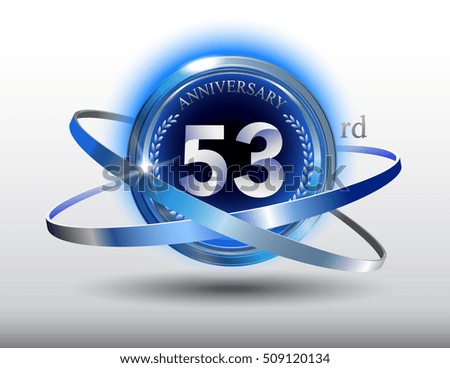 53rd anniversary with blue ring and laurel on white background