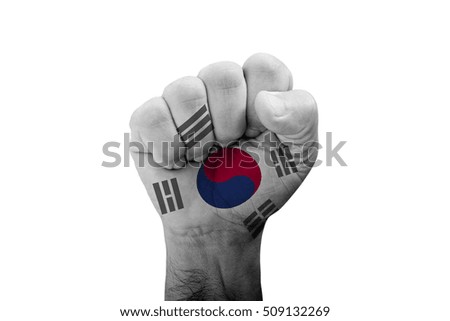 Man hand fist of KOREA SOUTH flag painted