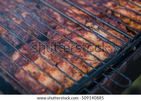 meat with spices on the grill