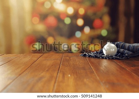 christmas background of wooden desk with free space for your decoration 