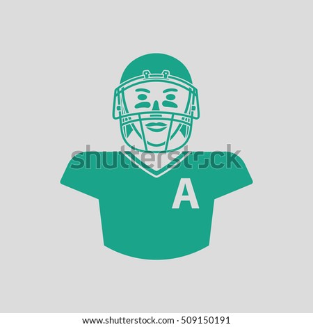 American football player icon. Gray background with green. Vector illustration.