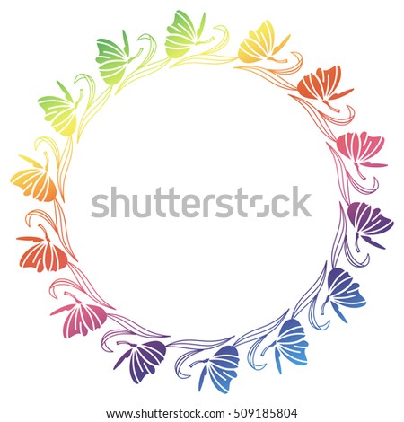 Gradient round frame with butterfly. Raster clip art.