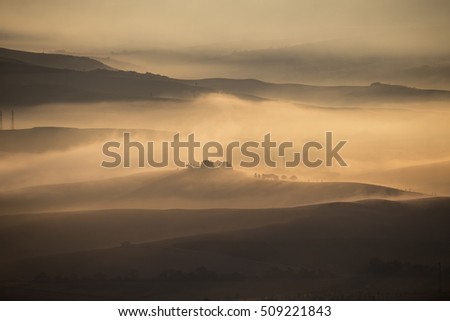 Misty morning in Tuscany, Italy.
