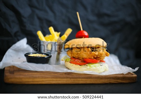 juicy Burger and fries