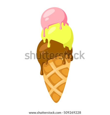 Funny cartoon cute ice cream. Isolated vector illustration. Flat icon. Vector clip art