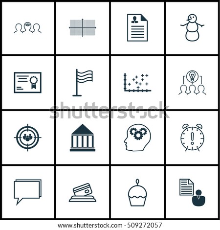 Set Of 16 Universal Editable Icons. Can Be Used For Web, Mobile And App Design. Includes Icons Such As Curriculum Vitae, Credit Card, Focus Group And More.