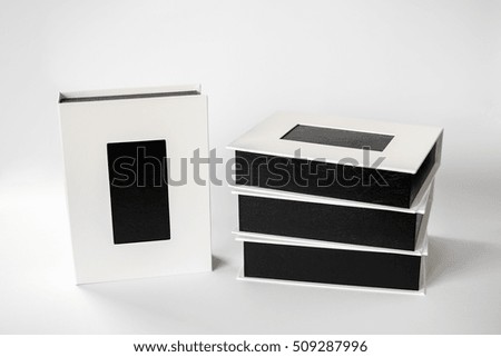The box for photos. Imitation leather black and white.