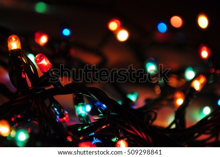 Christmas background, garland lights. selective focus