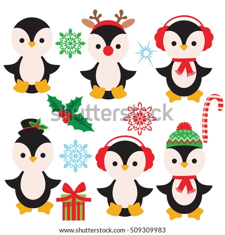 Cute christmas penguin vector cartoon illustration